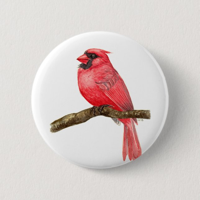 Cardinal bird watercolor 6 cm round badge (Front)