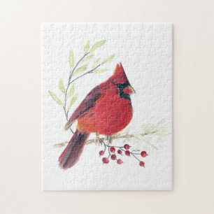 Cardinal Bird Watercolor Art Jigsaw Puzzle