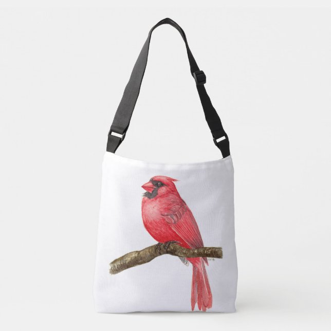 Cardinal bird watercolor crossbody bag (Front)