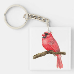 Cardinal bird watercolor key ring