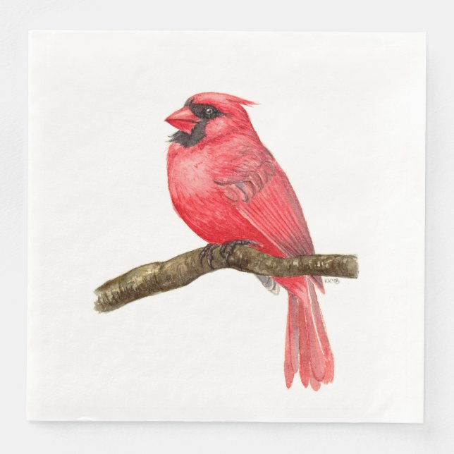 Cardinal bird watercolor napkin (Front)