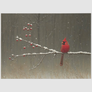 Cardinal Bird Winter Berry Tree Decoupage Tissue Paper