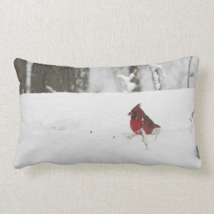 Cardinal Bird Winter Snow Picture Lumbar Cushion