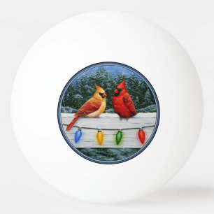 Cardinal Birds and Christmas Lights Ping Pong Ball