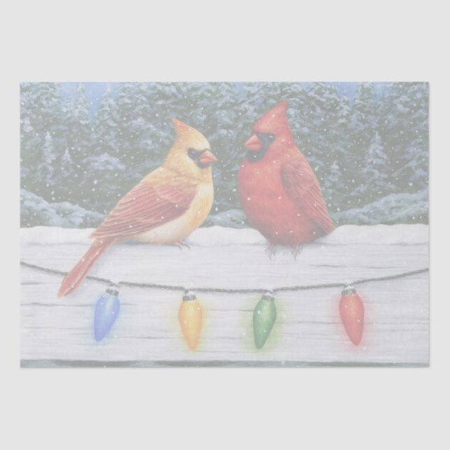 Cardinal Birds and Christmas Lights Tissue Paper (Front)