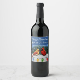 Cardinal Birds and Christmas Lights Wine Label
