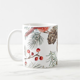 Cardinal Birds Christmas Vintage Pattern Coffee Mug