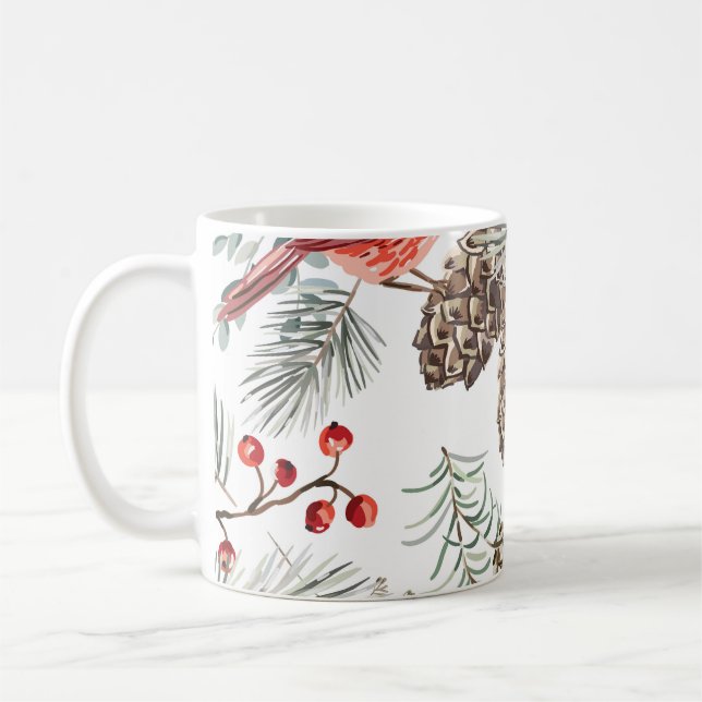 Cardinal Birds Christmas Vintage Pattern Coffee Mug (Left)