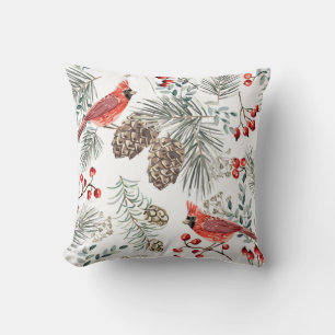 Cardinal Birds Christmas Vintage Pattern Cushion