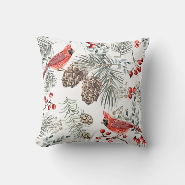 Cardinal Birds Christmas Vintage Pattern Cushion (Front)