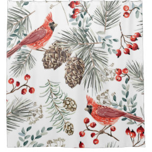 Cardinal Birds Christmas Vintage Pattern Shower Curtain