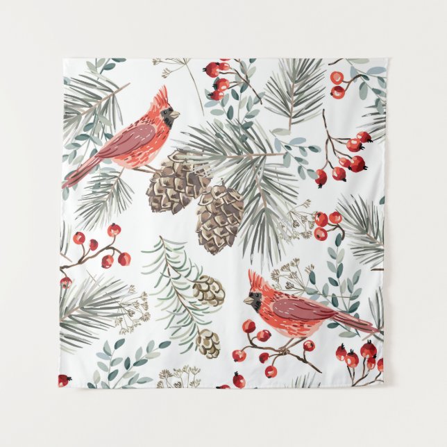 Cardinal Birds Christmas Vintage Pattern Tapestry (Front)