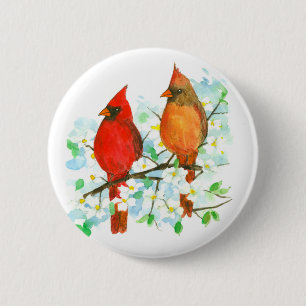 Cardinal Birds Dogwood Tree 6 Cm Round Badge