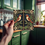 Cardinal Birds Flowers Art Deco Nouveau Wall Decor Tile<br><div class="desc">This ceramic tile features two birds and floral patterns reminiscent of the iconic style of Mackintosh. He was a prominent Scottish architect, designer, and artist of the Art Nouveau movement. Clean lines, geometric shapes, and a strong sense of symmetry characterise his work. These elements are beautifully represented in our collection...</div>