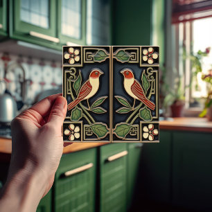 Cardinal Birds Flowers Art Deco Nouveau Wall Decor Tile