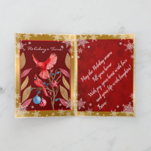 Cardinal Birds on the Christmas Tree Customise Holiday Card