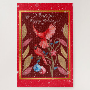 Cardinal Birds on the Christmas Tree Customise Jigsaw Puzzle