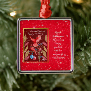 Cardinal Birds on the Christmas Tree Customise Metal Tree Decoration