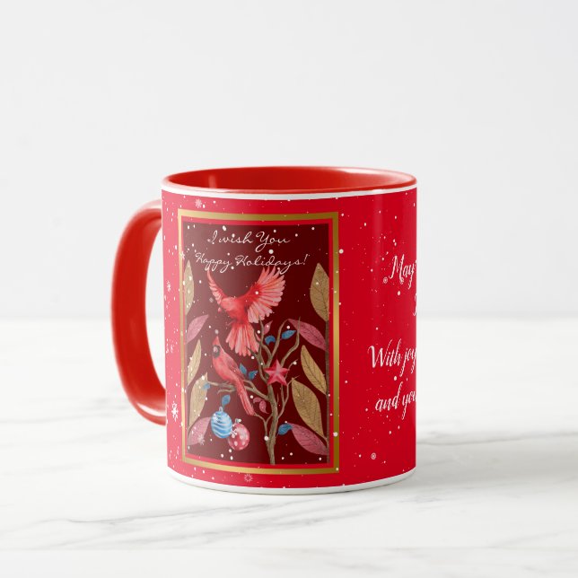 Cardinal Birds on the Christmas Tree Customise Mug (Front Left)