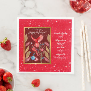 Cardinal Birds on the Christmas Tree Customise Napkin