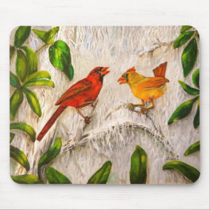 Cardinal birds red and orange mouse mat