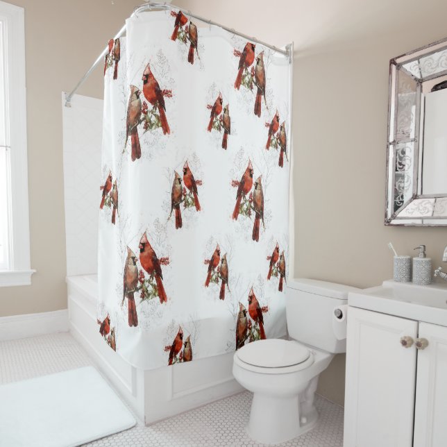 Cardinal birds shower curtain (In Situ)