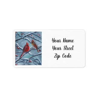 Cardinal birds winter by Renee Lavoie Label