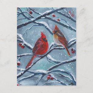 Cardinal birds winter by Renee Lavoie Postcard