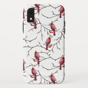 Cardinal Birds, Winter Cherries and Snow Pattern iPhone XR Case