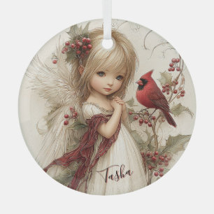 Cardinal Blessings in Quiet Snow Glass Tree Decoration