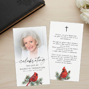 Cardinal Celebration of Life Cross Prayer Card