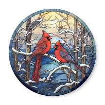 Cardinal Christmas Bird Stained Glass Style Magnet