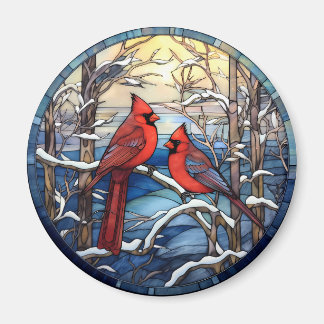 Cardinal Christmas Bird Stained Glass Style Magnet