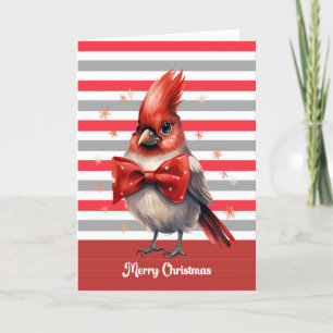 Cardinal Christmas Card Red and White Stripes