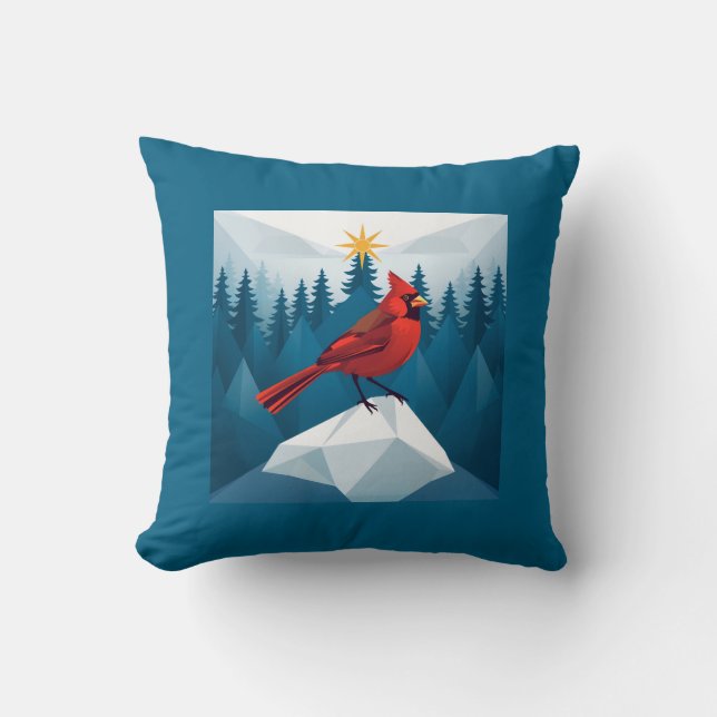Cardinal Christmas mountian scene fun  Cushion (Front)