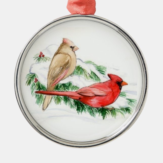 Cardinal Couple Bird Art Ornament (Front)