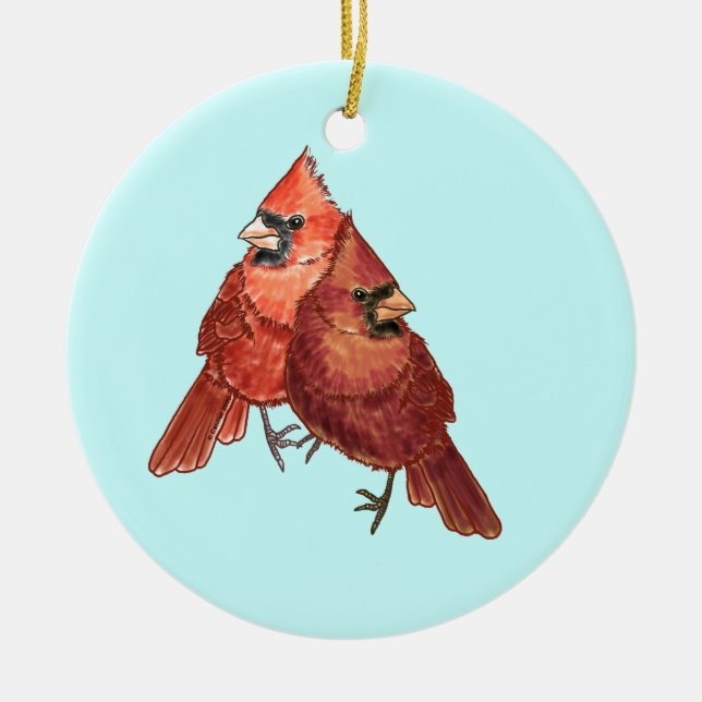 Cardinal Couple Ceramic Tree Decoration (Front)