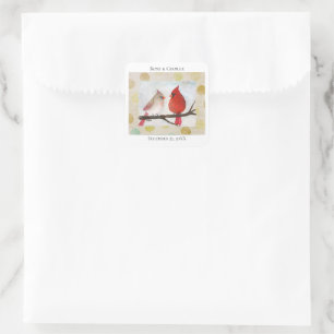Cardinal Couple Custom Wedding Favor Gift Square Sticker