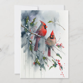 Cardinal couple holiday card