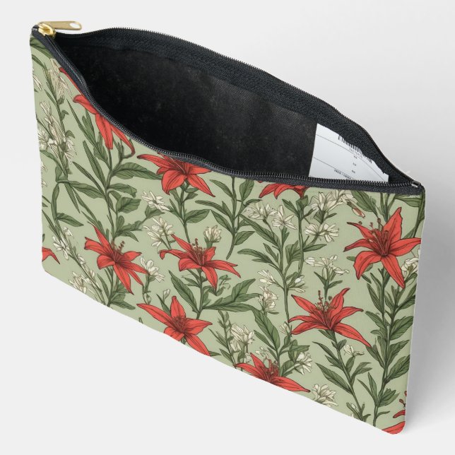 Cardinal flowers and leaves pattern accessory pouch (Open)