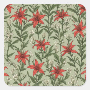 Cardinal flowers and leaves pattern square sticker
