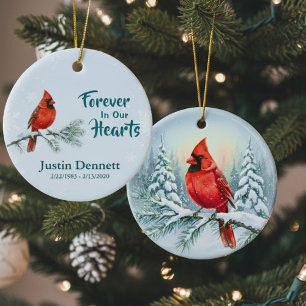 Cardinal Forever In Our Hearts Custom Christmas  Ceramic Tree Decoration
