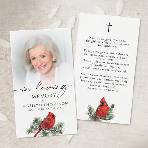Cardinal Funeral Loving Memory Cross Prayer Card