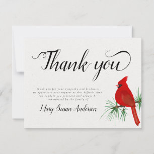 Cardinal Funeral Memorial Thank You Note Card