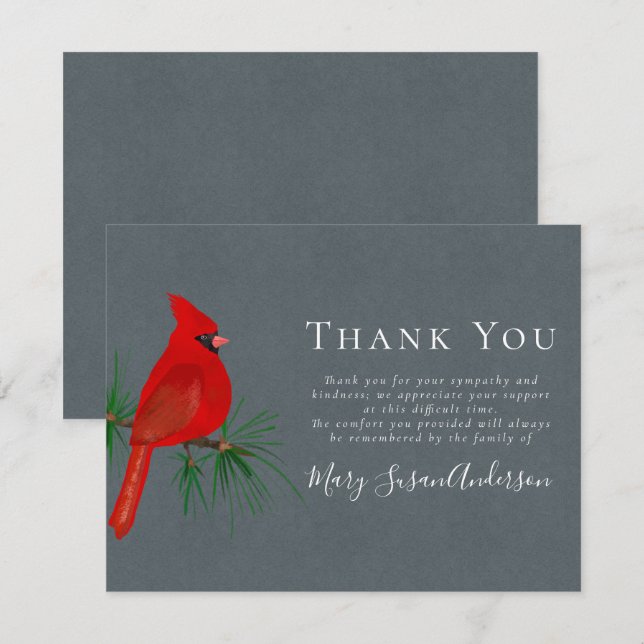 Cardinal Funeral Thank You Note Card (Front/Back)
