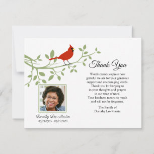 Cardinal Funeral Thank You Photo Note Card