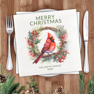 Cardinal Green Christmas Party Napkin