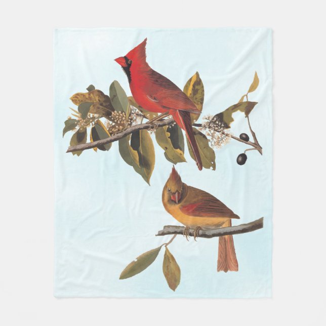 Cardinal Grosbeak Audubon Birds of America Fleece Blanket (Front)