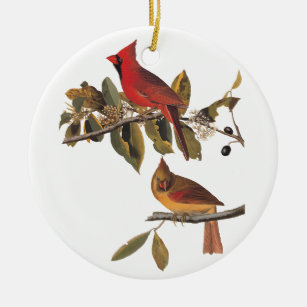 Cardinal Grosbeak Birds Vintage Audubon Bookplate Ceramic Tree Decoration