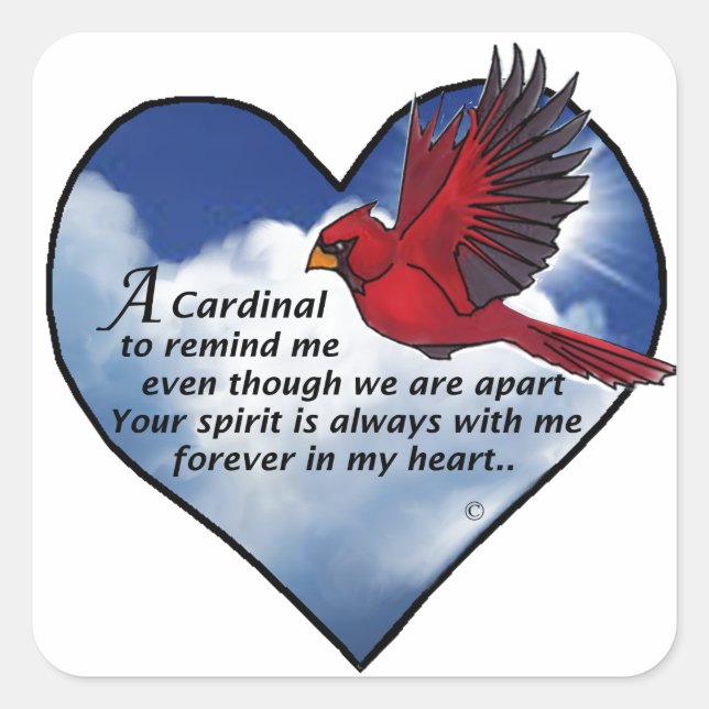 Cardinal Heart Poem Square Sticker (Front)